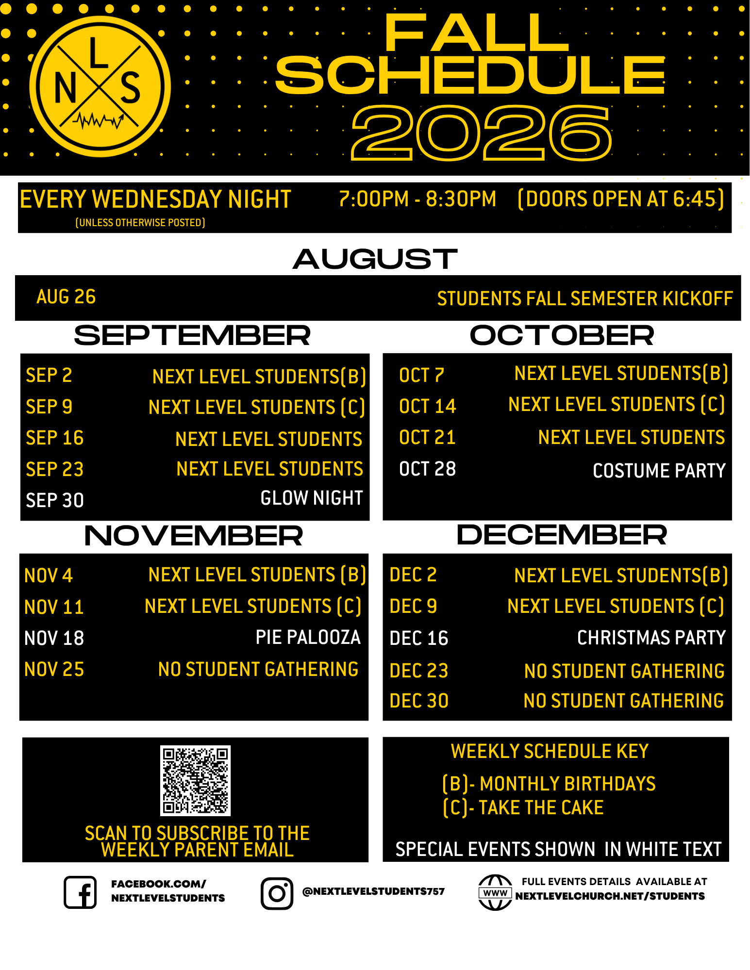 Fall 2026 SCHEDULE